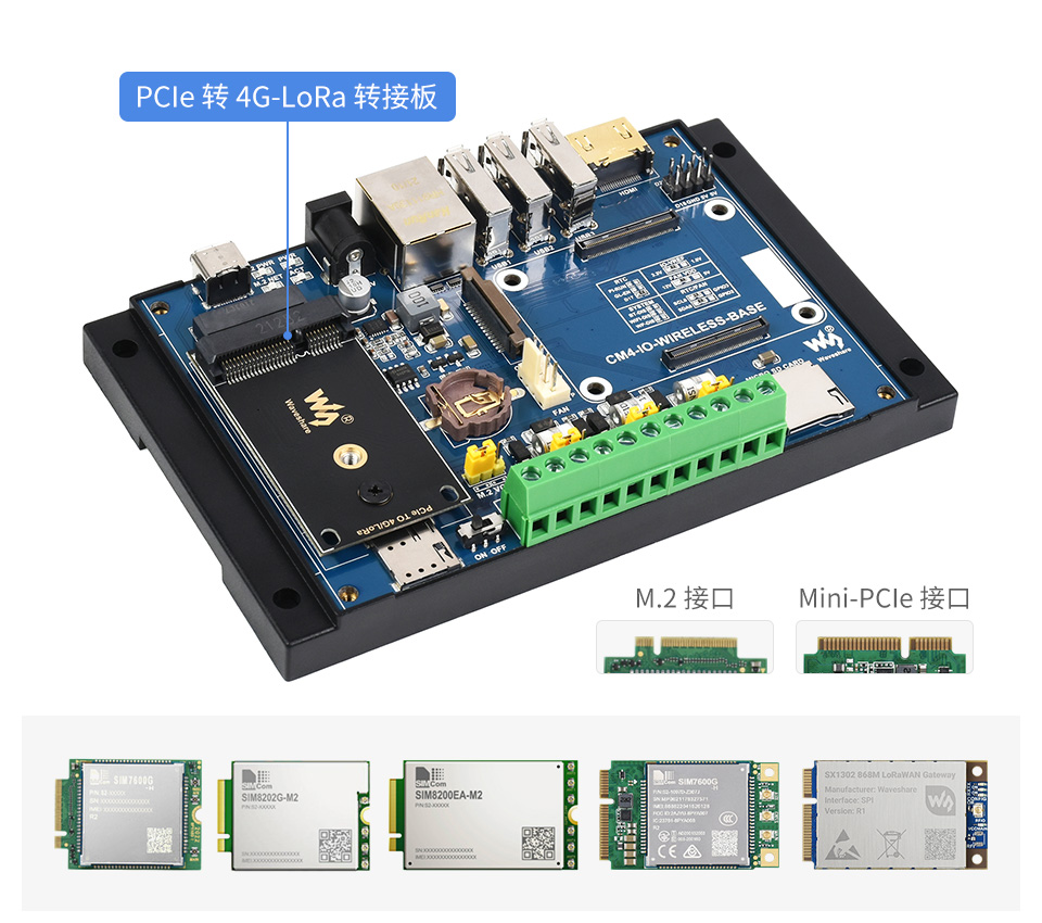 树莓派 CM4 无线扩展板转接板支持 Mini-PCIe 接口