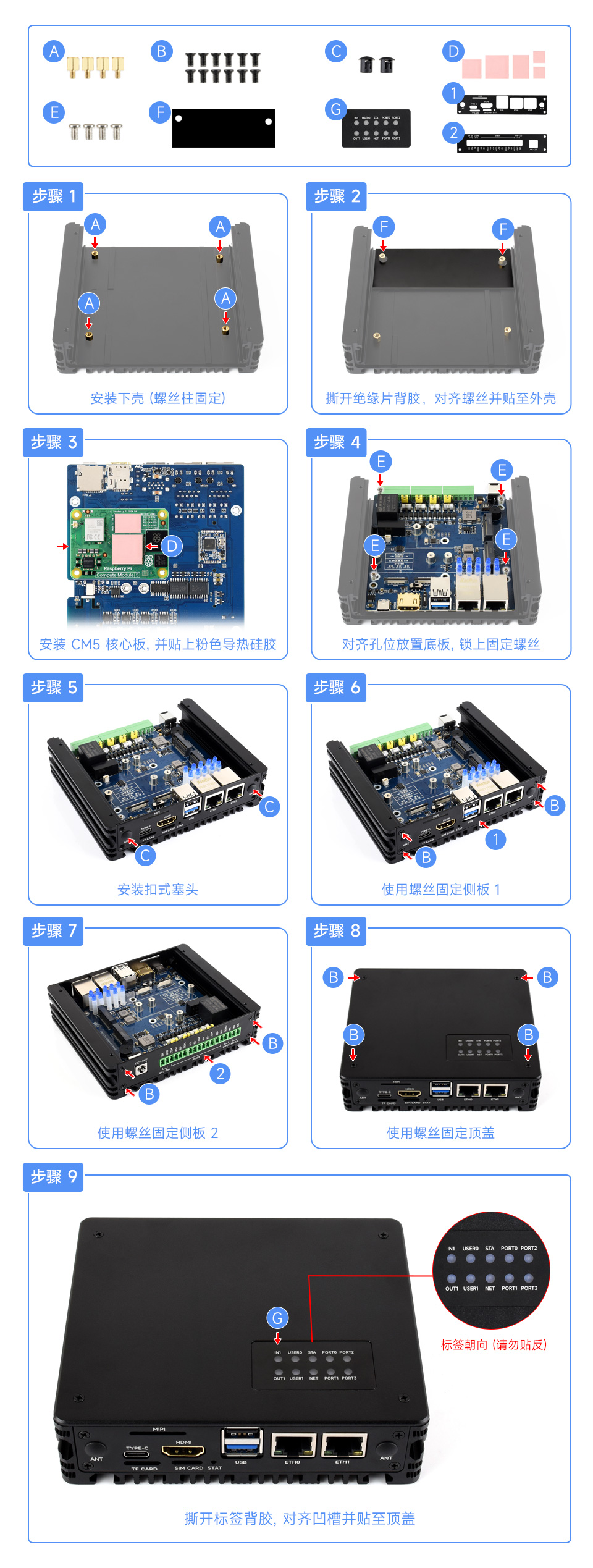 CM5 双网口主机组装示例