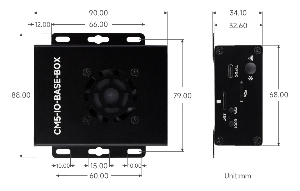 树莓派 CM5 基础扩展板产品尺寸