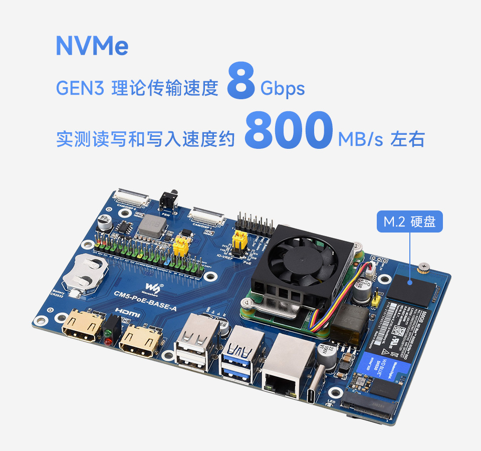 树莓派 CM5 PoE 扩展板板载 4 路 USB3.0 接口