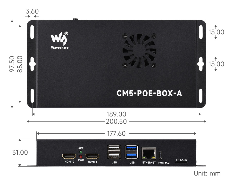 树莓派 CM5 PoE 扩展板外形尺寸