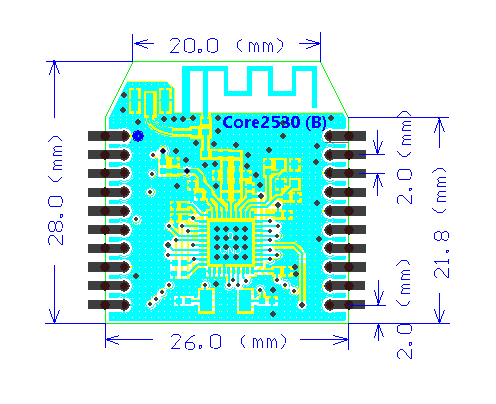 ZIGBEE开发板 Core2530 (B)尺寸图