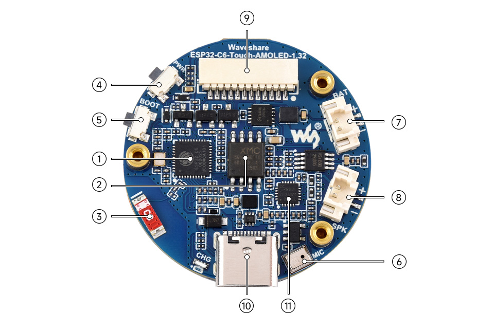 ESP32-C6-Touch-AMOLED-1.32 英寸开发板资源简介