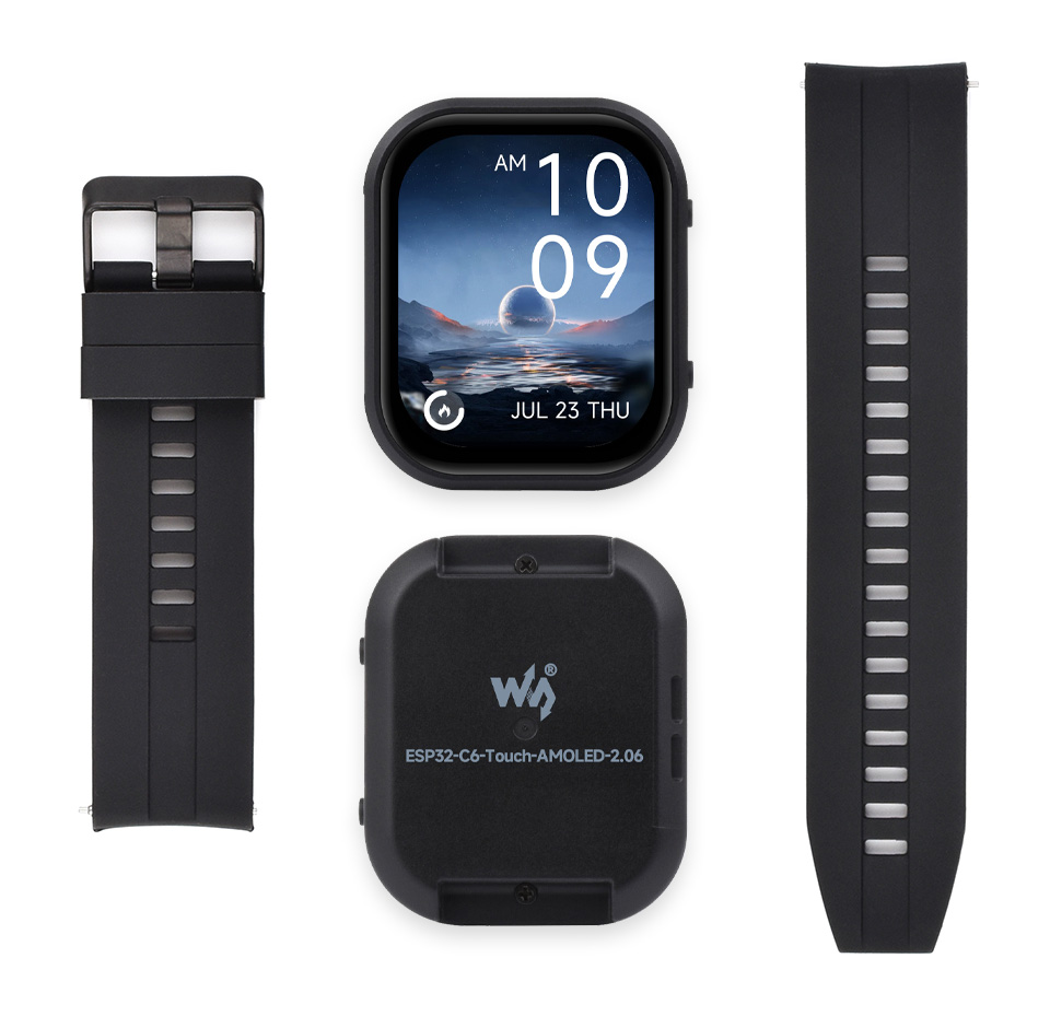 ESP32-C6-Touch-AMOLED-2.06 英寸开发板，可穿戴式设计，可拆卸式表带