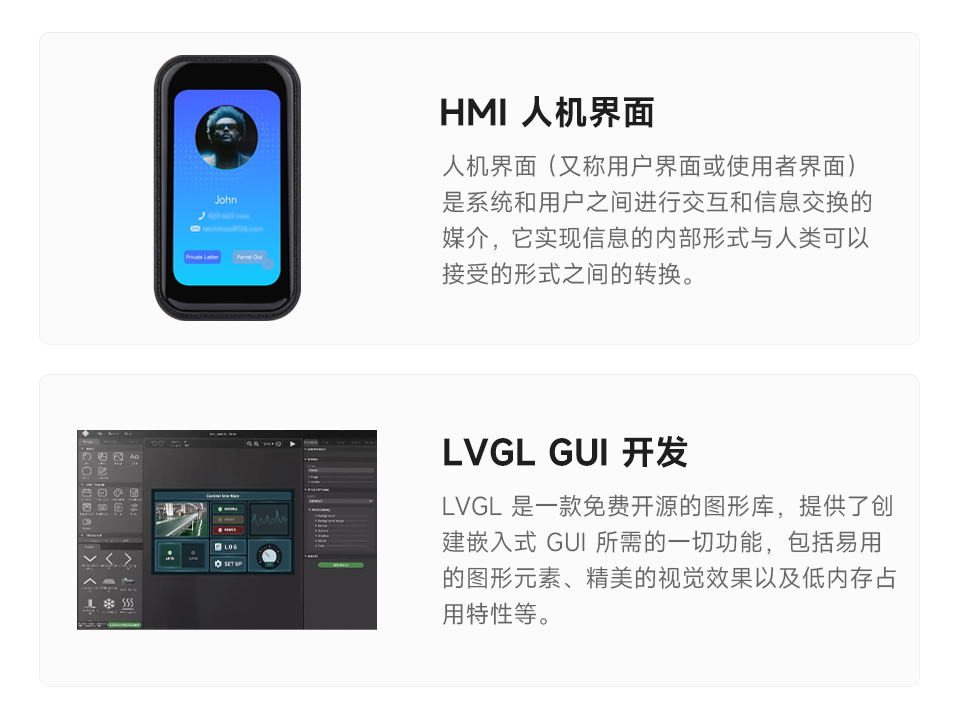ESP32-C6-Touch-LCD 分别介绍了多元输出场景，HMI人机界面场景，和LVGL GUI开发场景