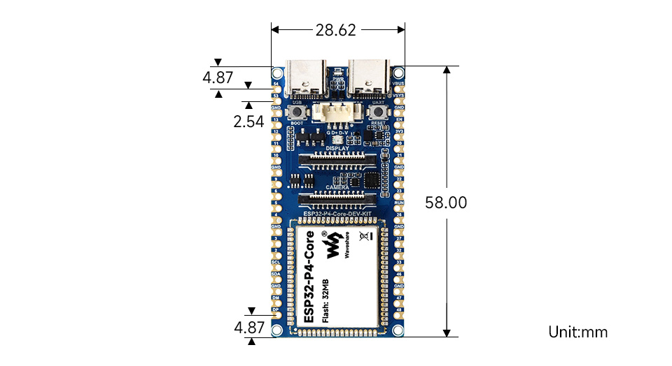 ESP32-P4-Core 开发板产品尺寸