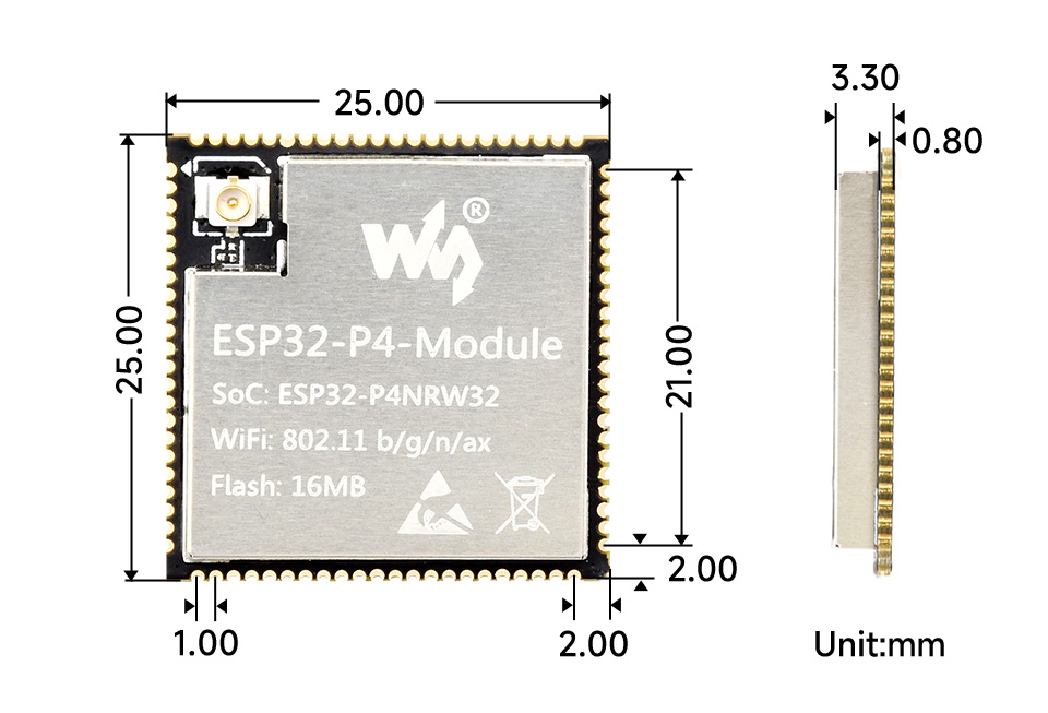 ESP32-P4-Module 产品尺寸
