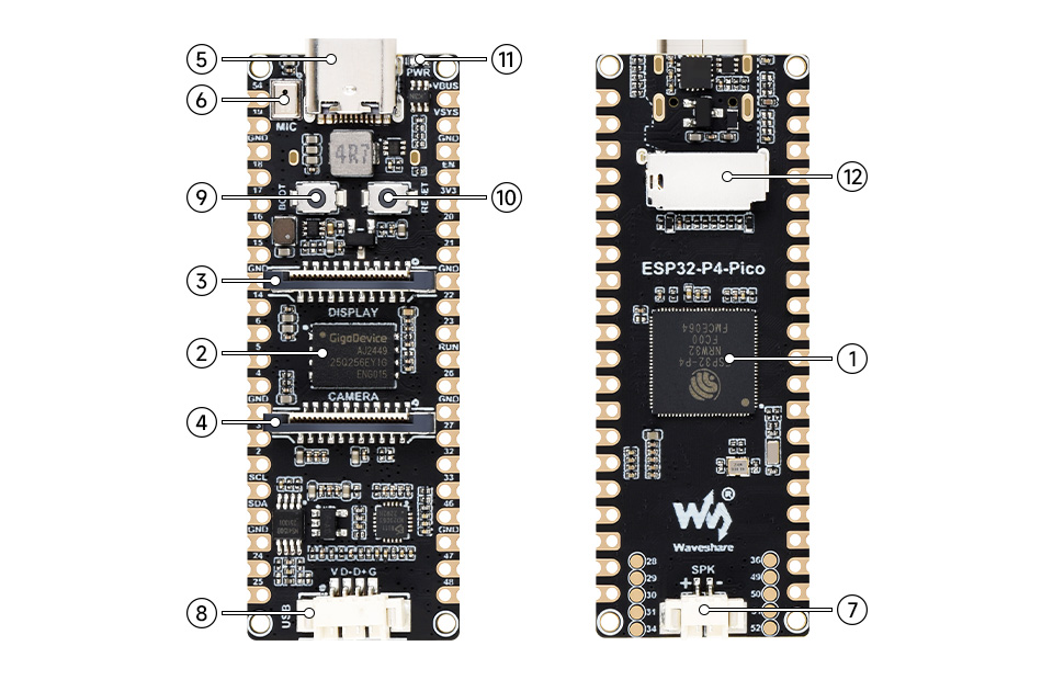 微雪 ESP32-P4-Pico  开发板资源简介