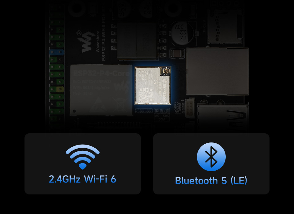 微雪 ESP32-P4-WIFI6-POE-ETH Wi-Fi 开发板，支持 Wi-Fi 6 和蓝牙模块