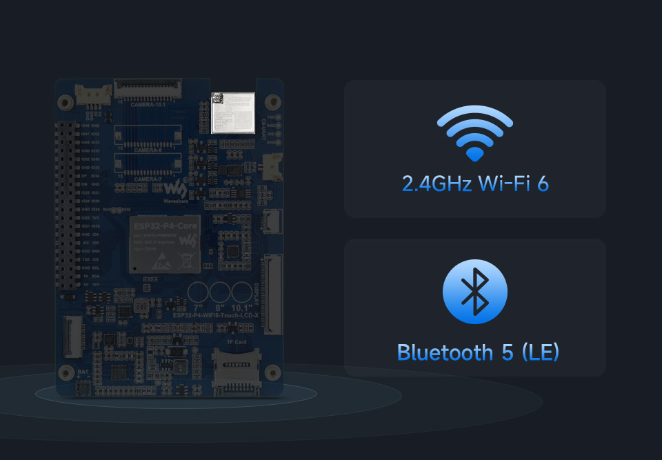 ESP32-P4-WIFI6 7/8/10.1 英寸触摸屏开发板Wi-Fi 6 和蓝牙模块