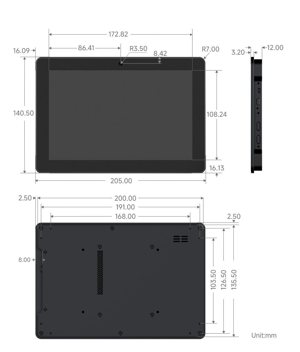 ESP32-P4-WIFI6 8 英寸触摸屏开发板产品尺寸图