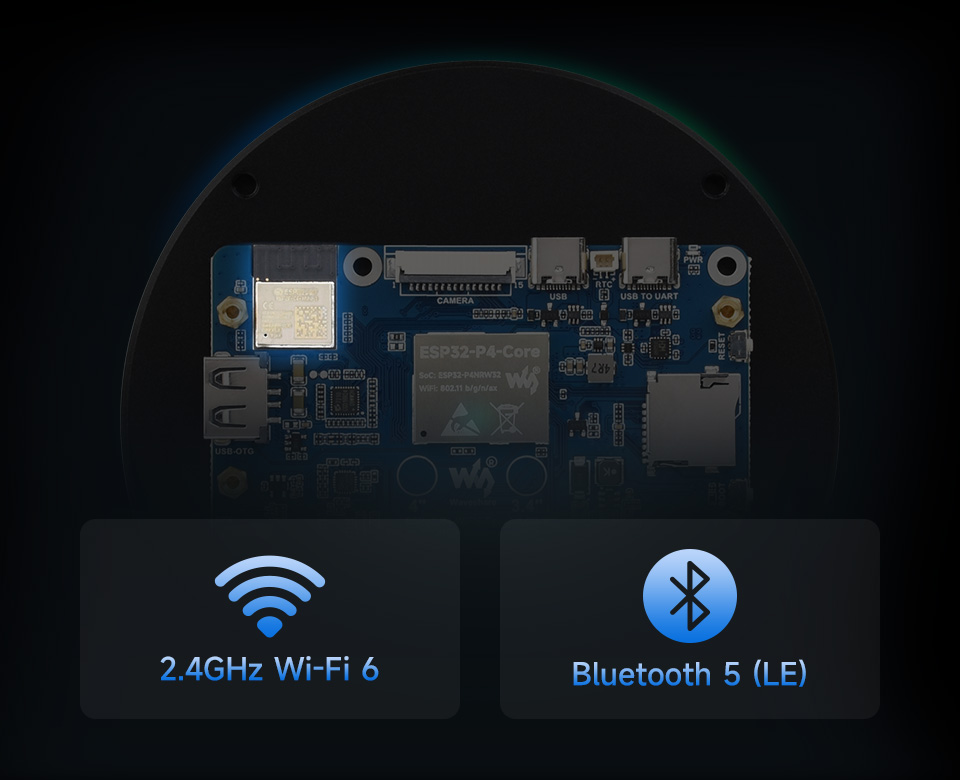 ESP32-P4-WIFI6-Touch-LCD 开发板 2.4GHz Wi-Fi 6 和 Bluetooth 5 (LE) 支持