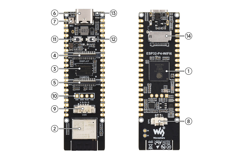 微雪 ESP32-P4-WIFI6 Wi-Fi 开发板资源简介