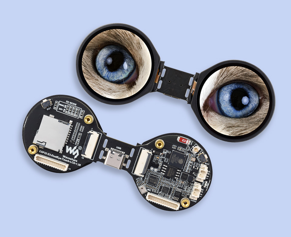 ESP32-S3-DualEye-Touch-LCD-1.28开发板，双目 IPS 屏，1.28 英寸，240 × 240 像素，SPI 接口通信