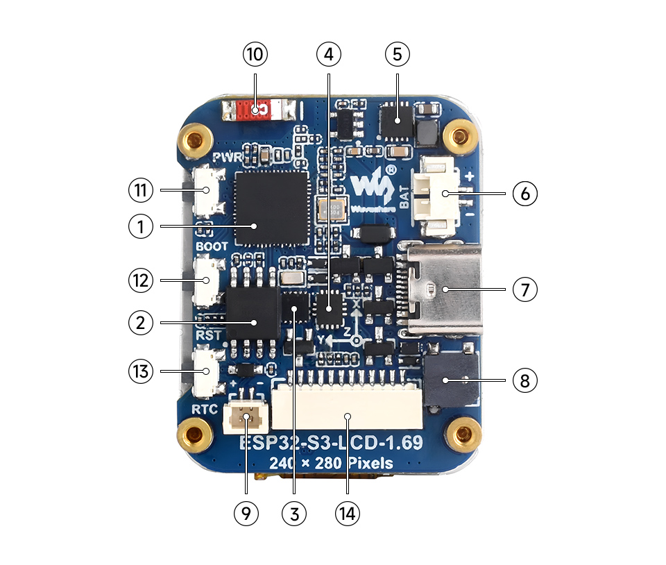 ESP32-S3 1.69 英寸液晶开发板资源简介
