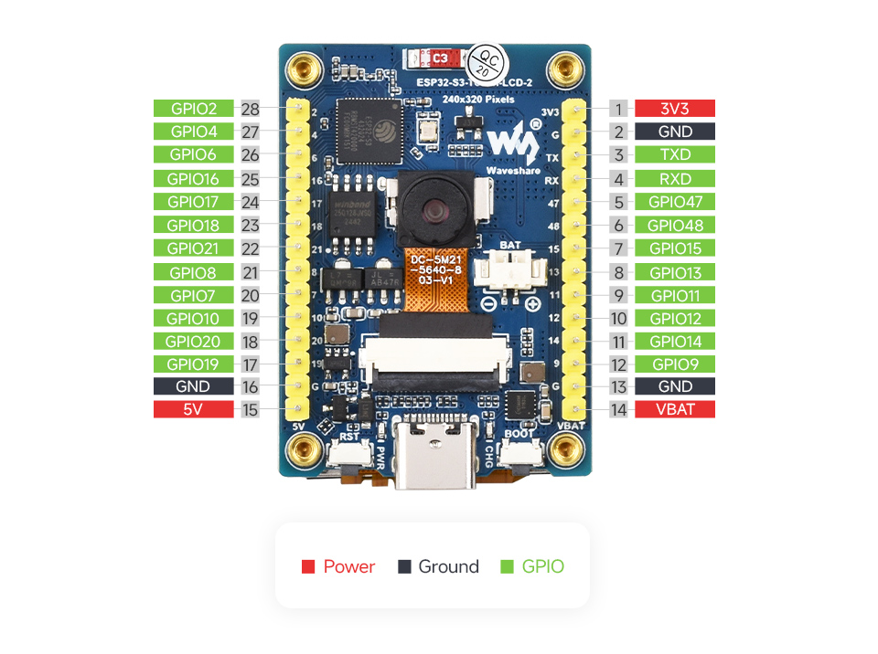 ESP32-S3 2 英寸电容触控屏开发板引脚资源介绍