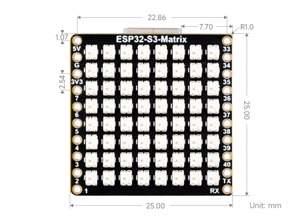 ESP32-S3-Matrix 产品尺寸