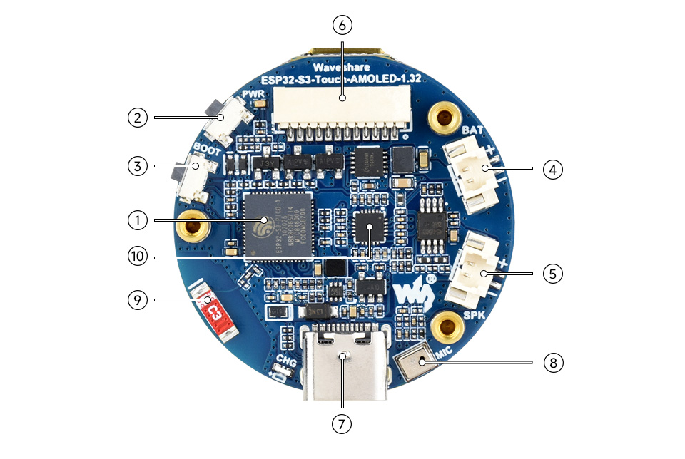 ESP32-S3-Touch-AMOLED-1.32 英寸开发板资源简介