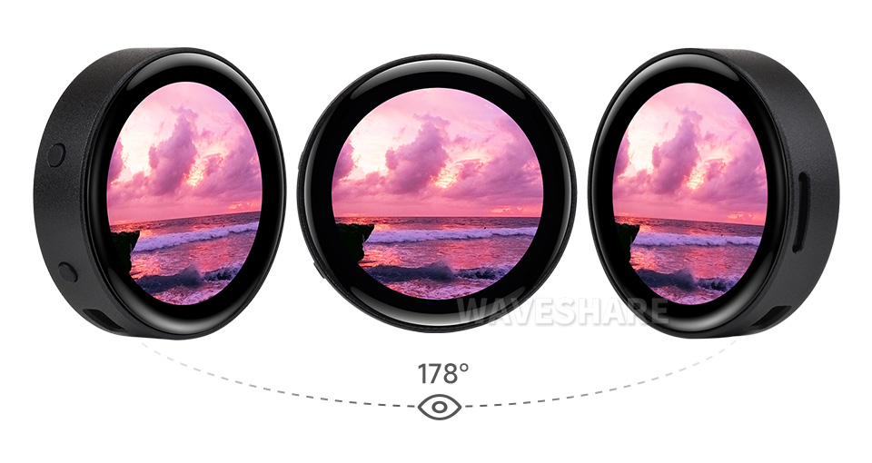 三个ESP32-S3 4 英寸电容触控屏开发板并列，并展示不同视角及IPS屏幕软件