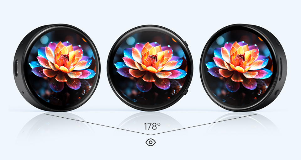 三个ESP32-S3 1.75 英寸电容触控屏开发板并列，并展示不同视角及IPS屏幕软件