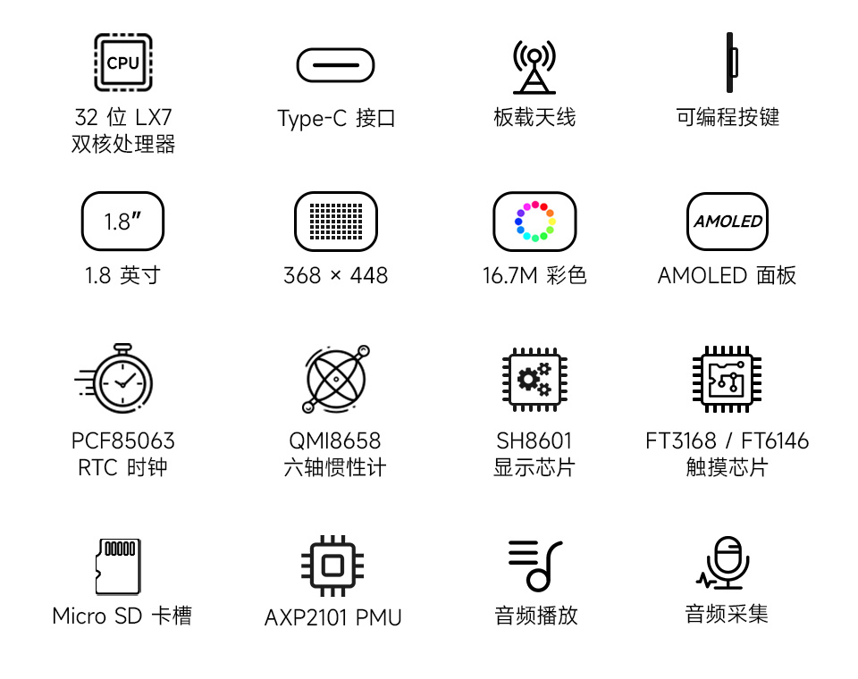 ESP32-S3-Touch-AMOLED-1.8 英寸液晶开发板