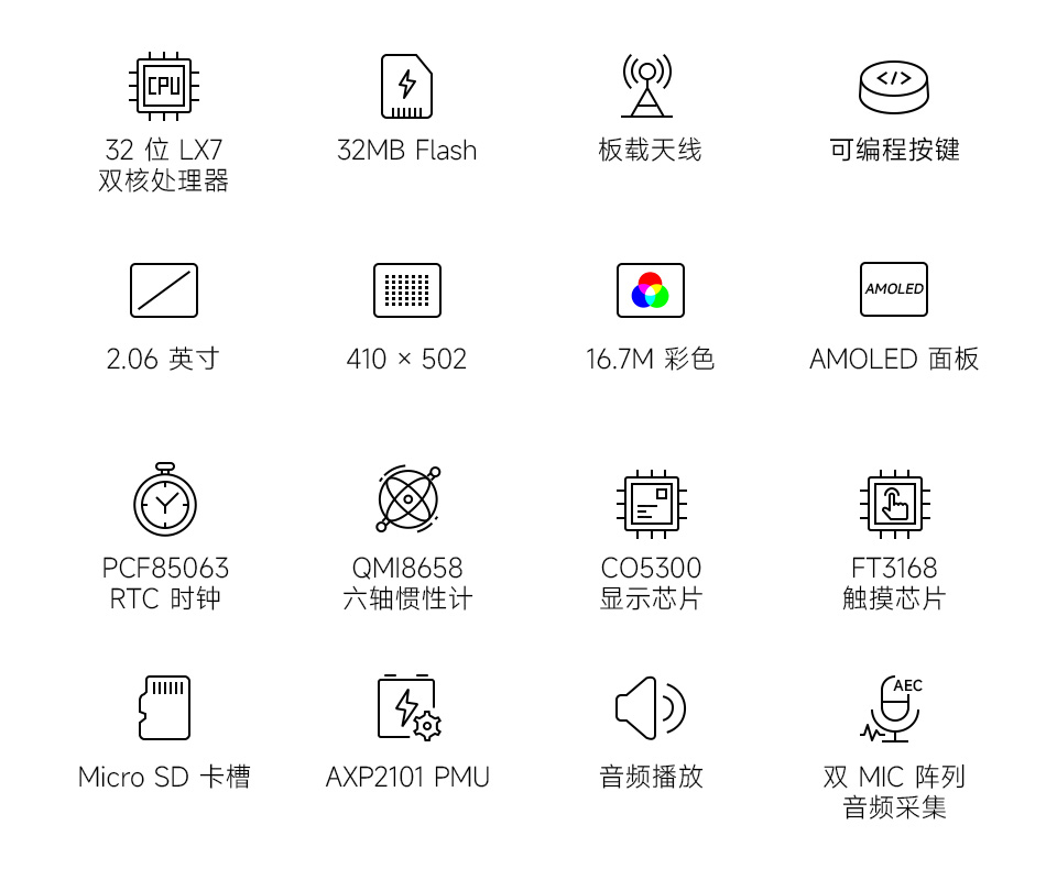 ESP32-S3-Touch-AMOLED-2.06 英寸开发板