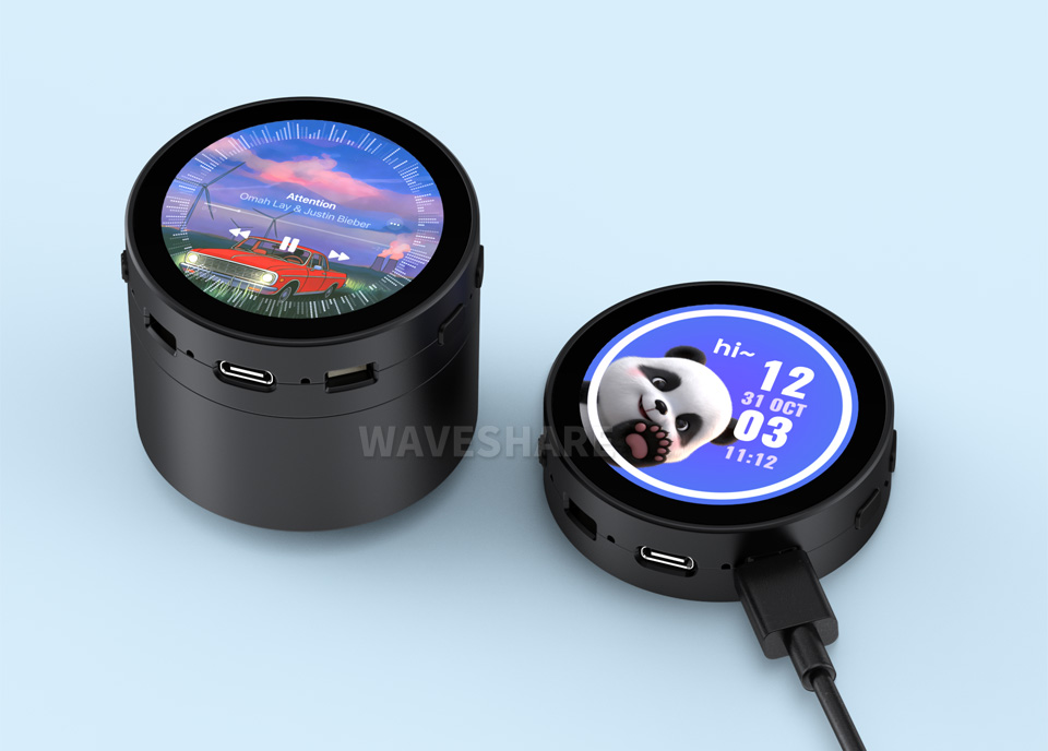 ESP32-S3 4 英寸电容触控屏开发板，并带有特性图标如： 2.4GHz WiFi和 BLE5 模组，480×480分辨率和5点触控