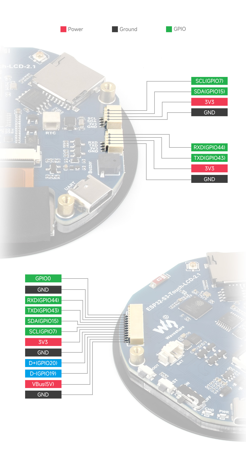 ESP32-S3 2.1 英寸电容触控屏开发板引脚资源介绍