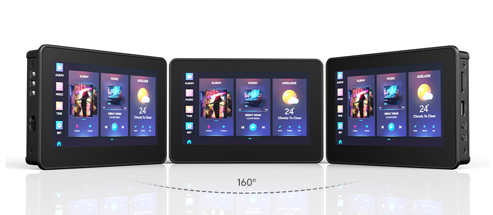 ESP32-S3 4.3 英寸电容触控屏开发板可视角度为160度，使用了三个屏幕不同视角展示