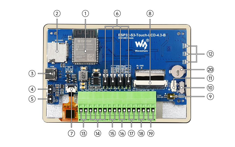 ESP32-S3 4.3 英寸电容触控屏开发板资源简介