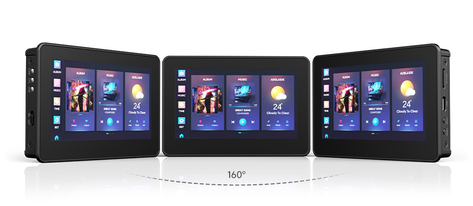 ESP32-S3 4.3 英寸电容触控屏开发板可视角度为160度，使用了三个屏幕不同视角展示