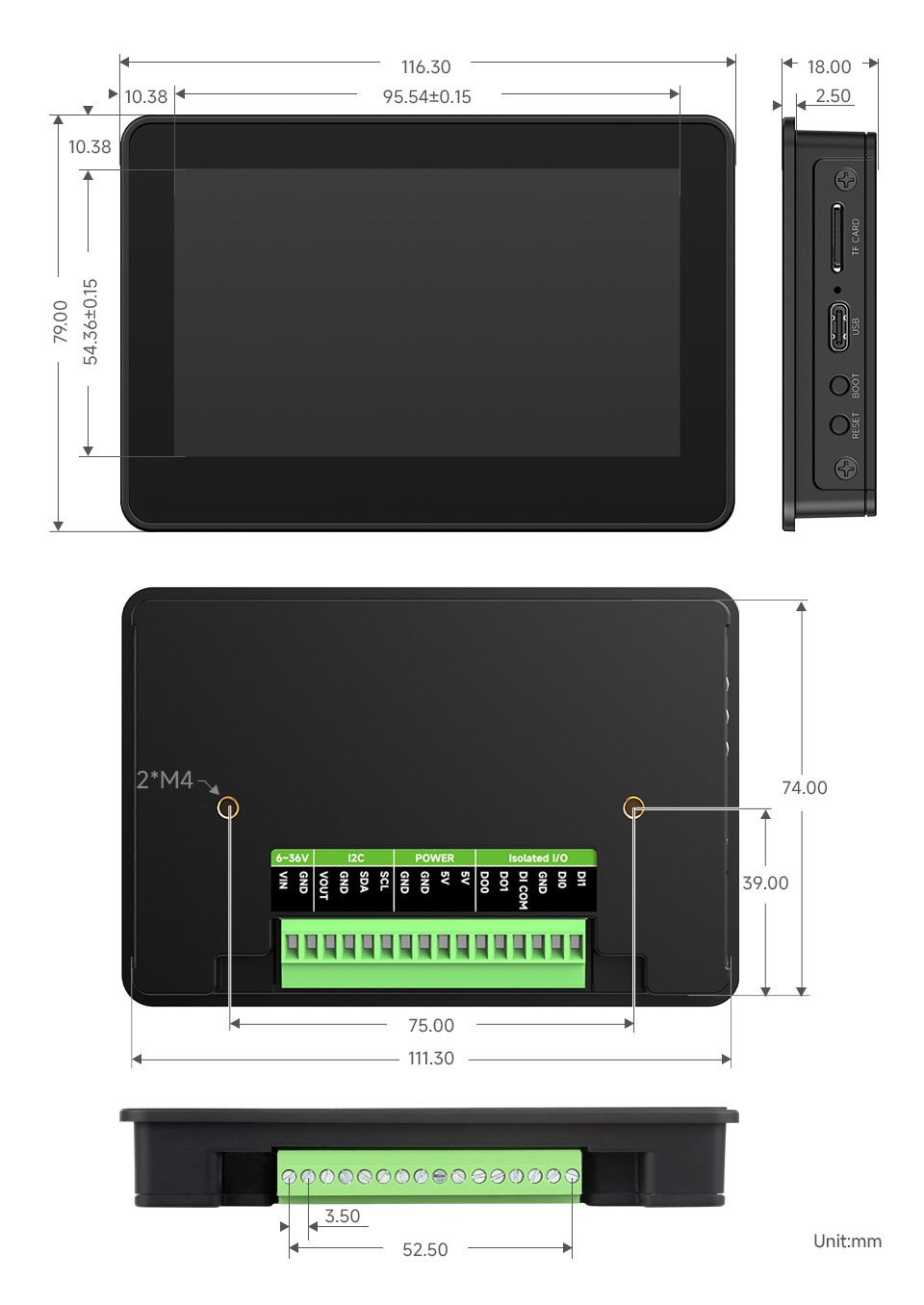 ESP32-S3 4.3 英寸电容触控屏开发板产品尺寸
