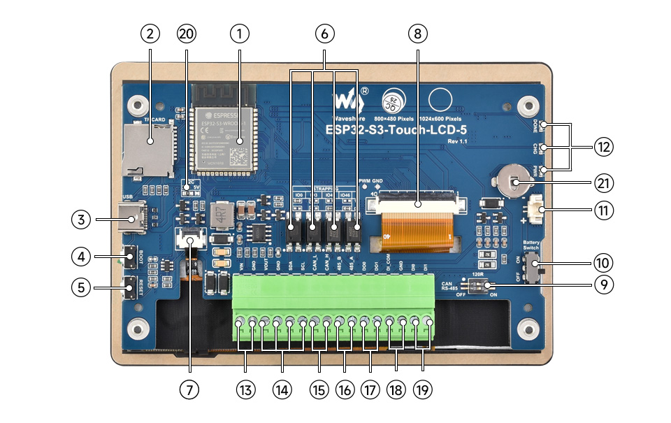 ESP32-S3 4英寸电容触控屏开发板资源简介示意图