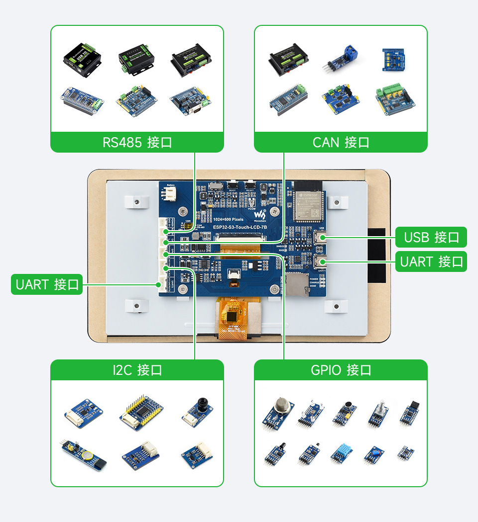 ESP32-S3 7 英寸电容触控屏支持扩展多种外设