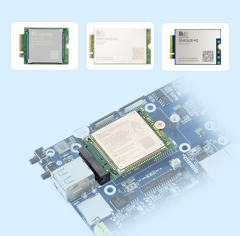 树莓派 CM5  工业计算机适用于以下类型的 M.2 B KEY 接口的通信模块