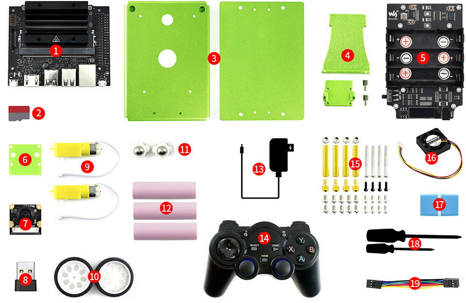 JetBot 2GB AI Kit AI 智能机器小车包装清单