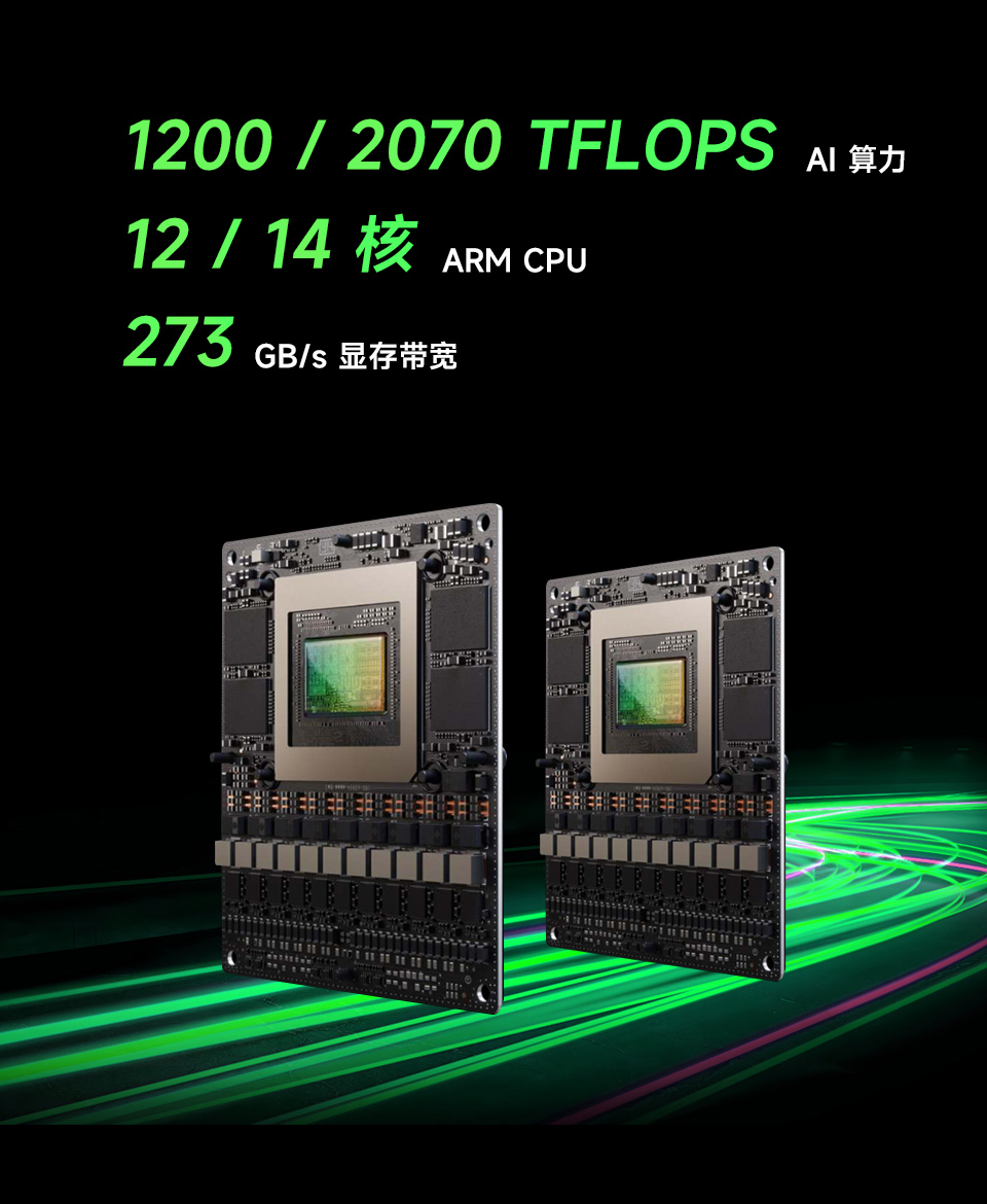 Jetson Thor T5000 开发套件可提供高达 2070 FP4 TFLOPS 的 AI 计算性能和 128GB 显存