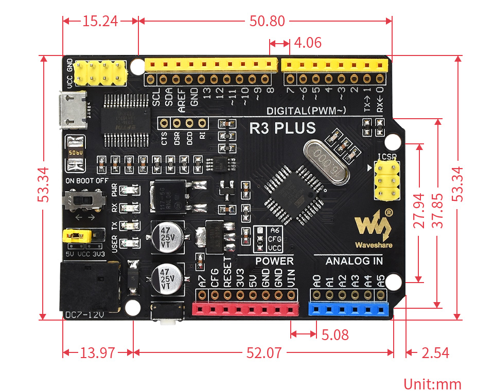 Arduino R3 PLUS 开发板外形尺寸