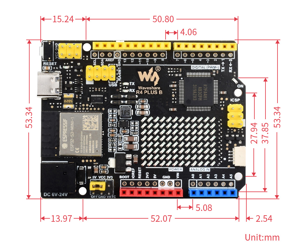 Arduino R7FA4 PLUS B 开发板产品尺寸