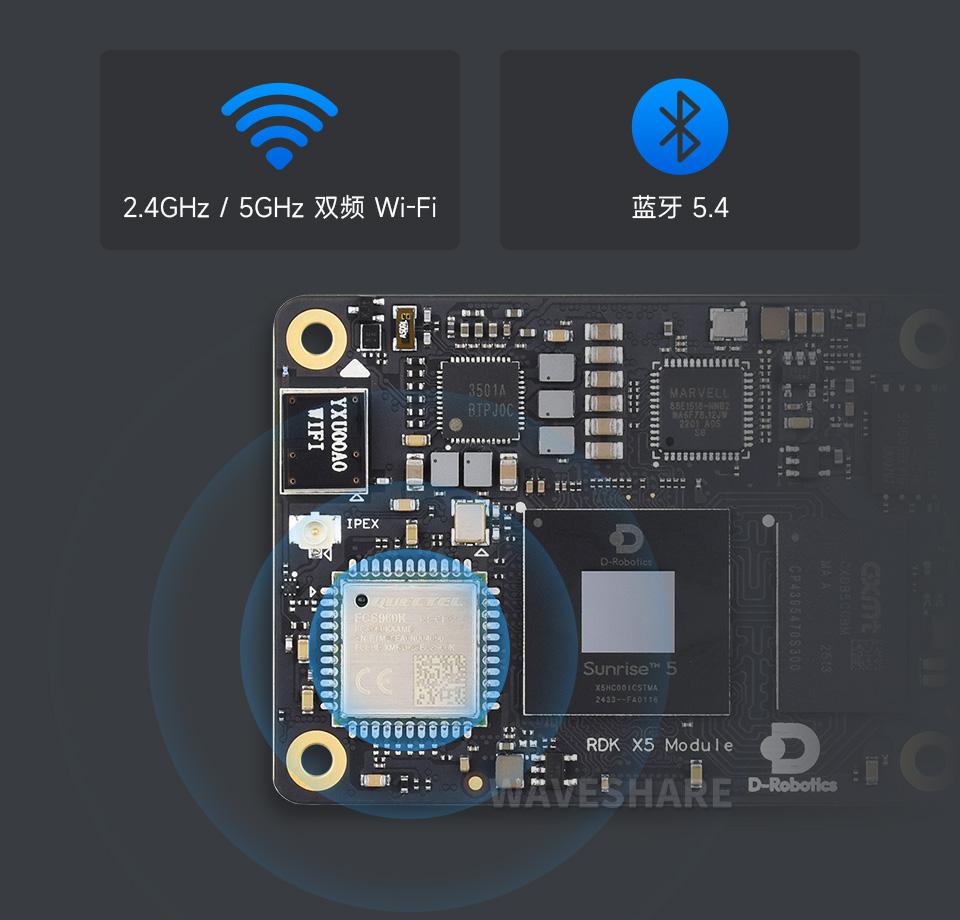  D-Robotics 旭日X5 智能模组 WiFi 和蓝牙高速连接