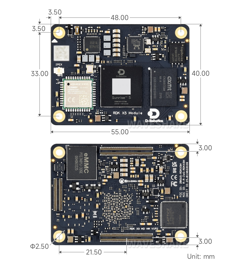  D-Robotics 旭日X5 智能模组 产品尺寸