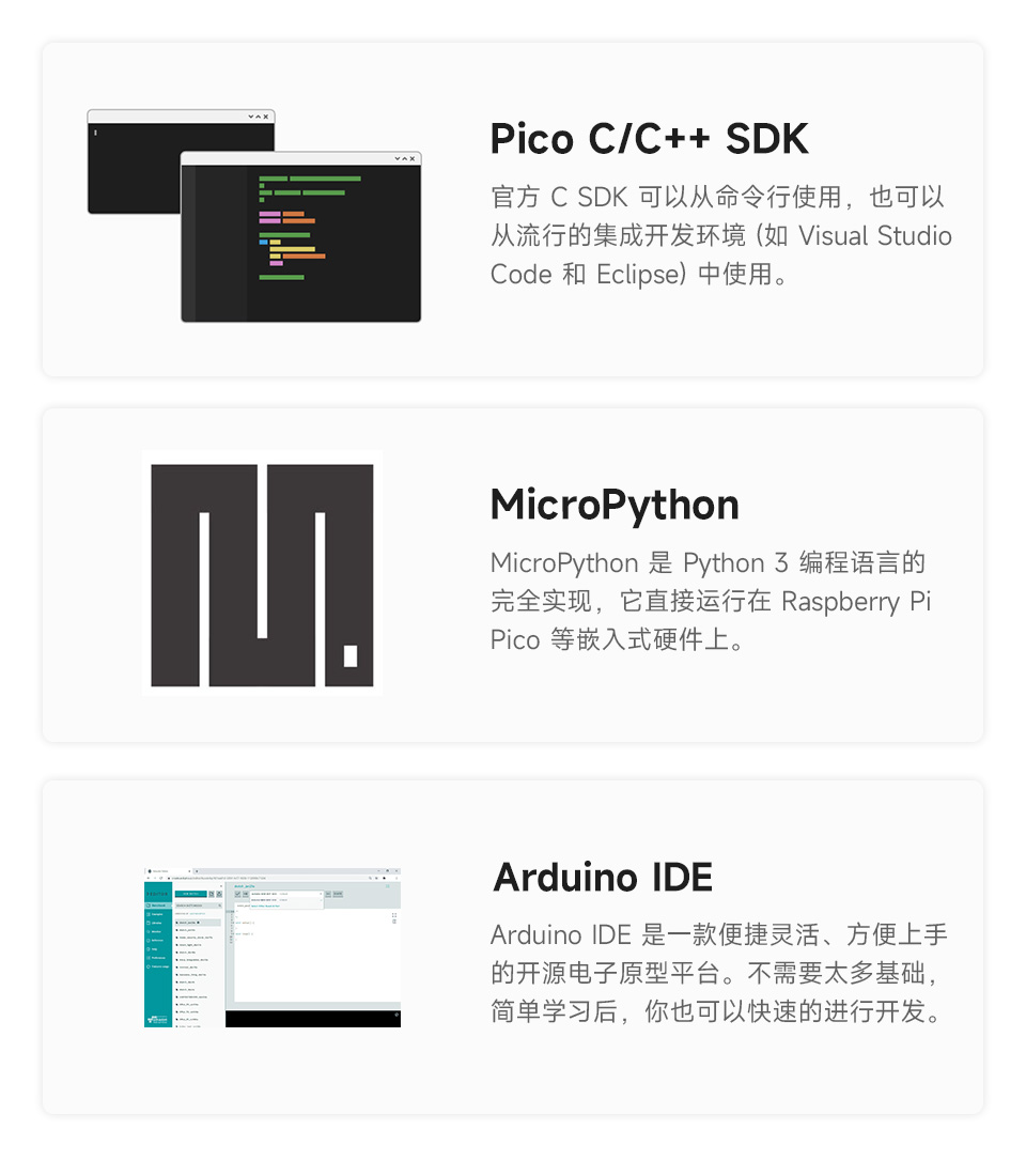 微雪 RP2040 微控制器开发板支持 C/C++，MicroPython