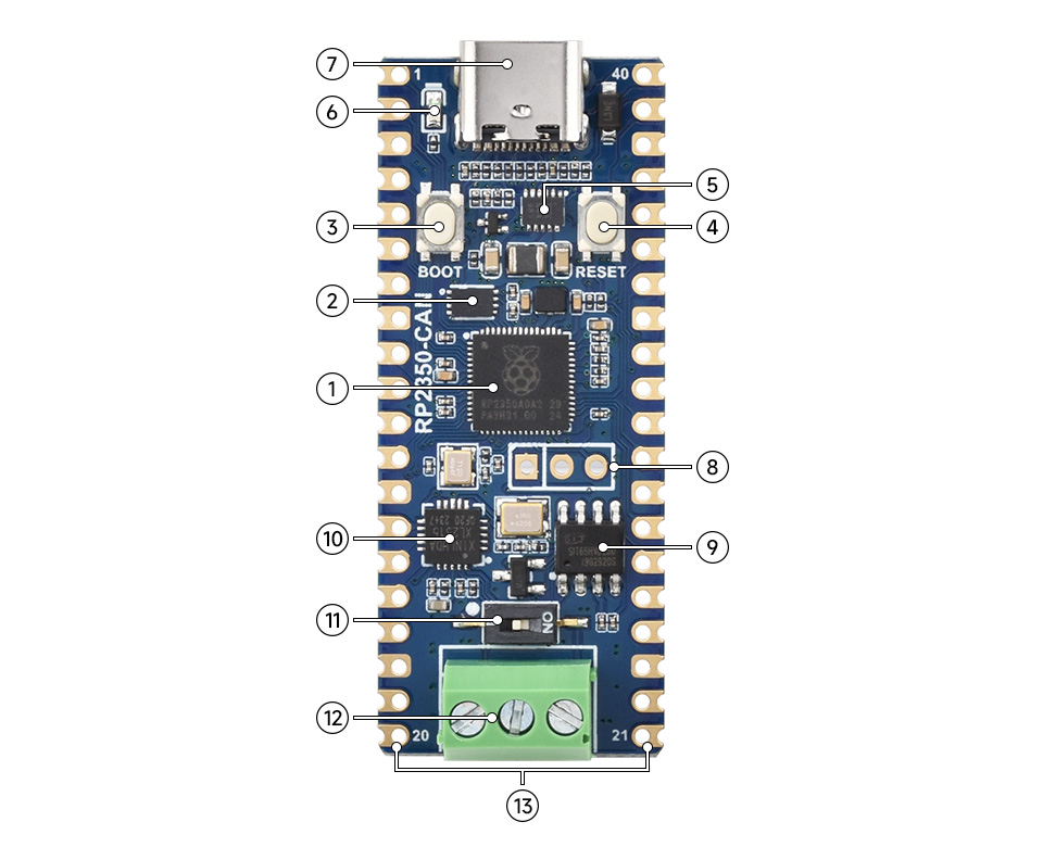 RP2350-CAN 迷你开发板资源简介