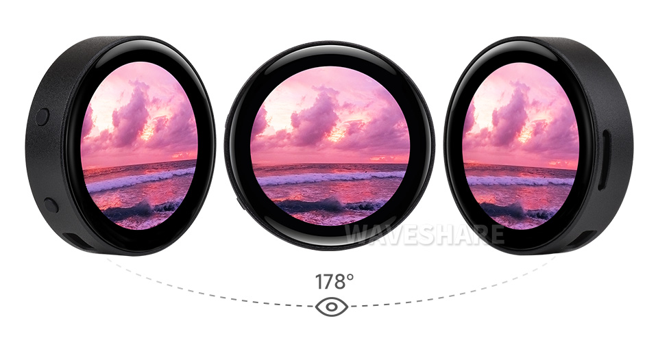 三个RP2350 4 英寸电容触控屏开发板并列，并展示不同视角及IPS屏幕软件