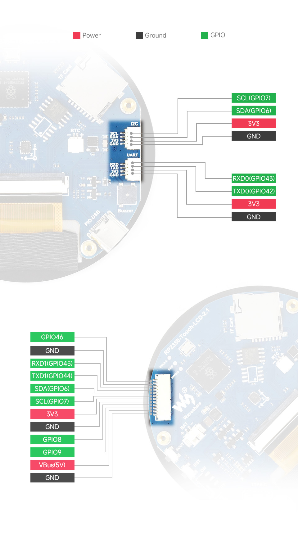 RP2350 2.1 英寸电容触控屏开发板接口定义