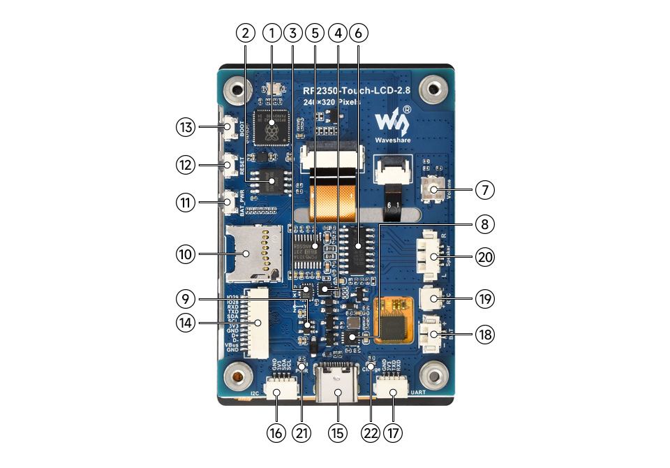 微雪 RP2350 触摸液晶开发板资源简介
