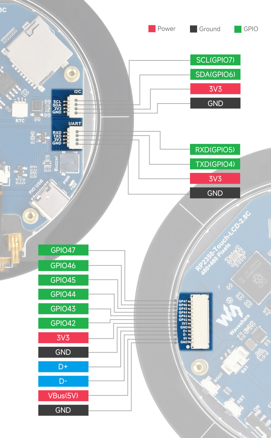 RP2350 2.1 英寸电容触控屏开发板引脚资源介绍
