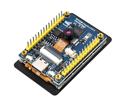 RP2350 4 英寸电容触控屏开发板，并带有特性图标如： 2.4GHz WiFi和 BLE5 模组，480×480分辨率和5点触控