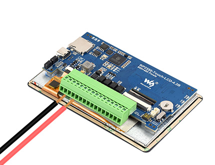 RP2350 4.3 英寸电容触控屏开发板底部插线演示