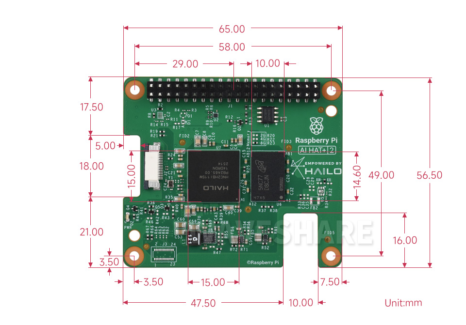 Raspberry Pi 官方设计的人工智能扩展板产品尺寸